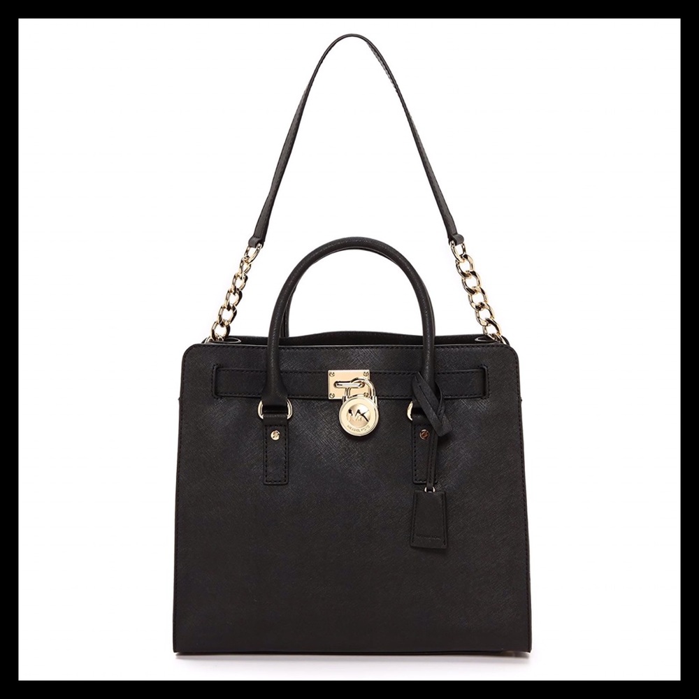 Michael Kors Hamilton Large Saffiano Leather Tote Black With Gold - Picture 5 of 16
